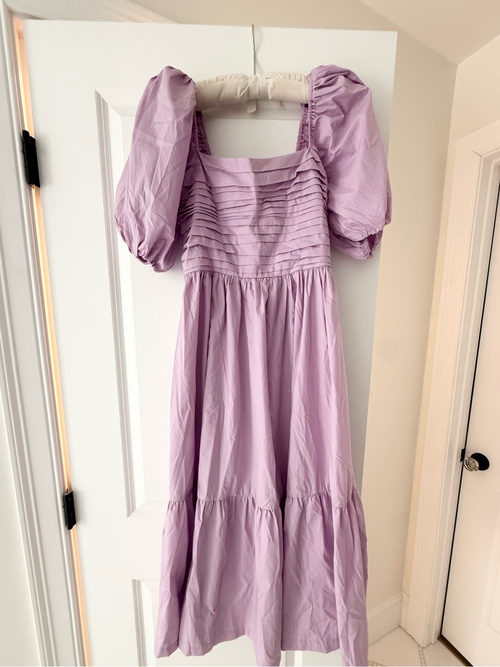 Abercrombie Emerson Poplin Puff-Sleeve Midi Dress Pink XS Tall - Picture 3 of 6